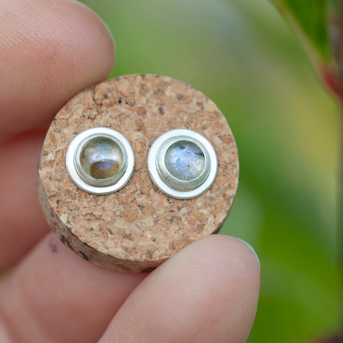 Stone stud earrings in silver #10 • Labradorite (ready to ship)