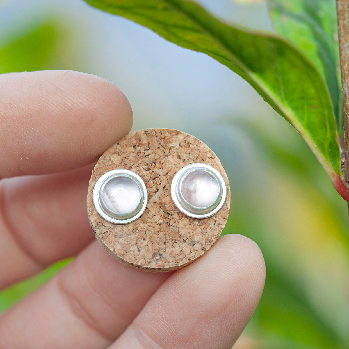 Stone stud earrings in silver #4 • Rose Quartz (ready to ship)