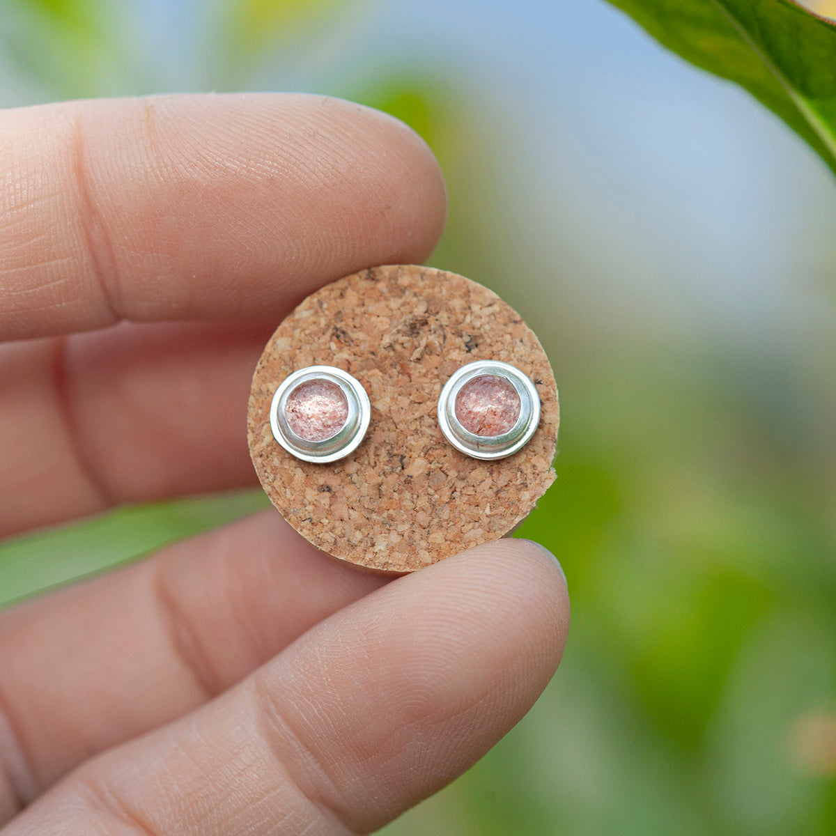 Stone stud earrings in silver #5 • Strawberry Quartz (ready to ship)
