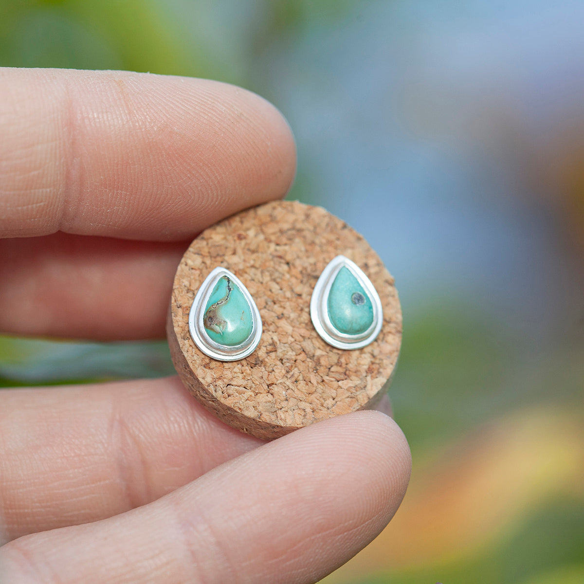 Stone stud earrings in silver #14 • Turquoise (ready to ship)