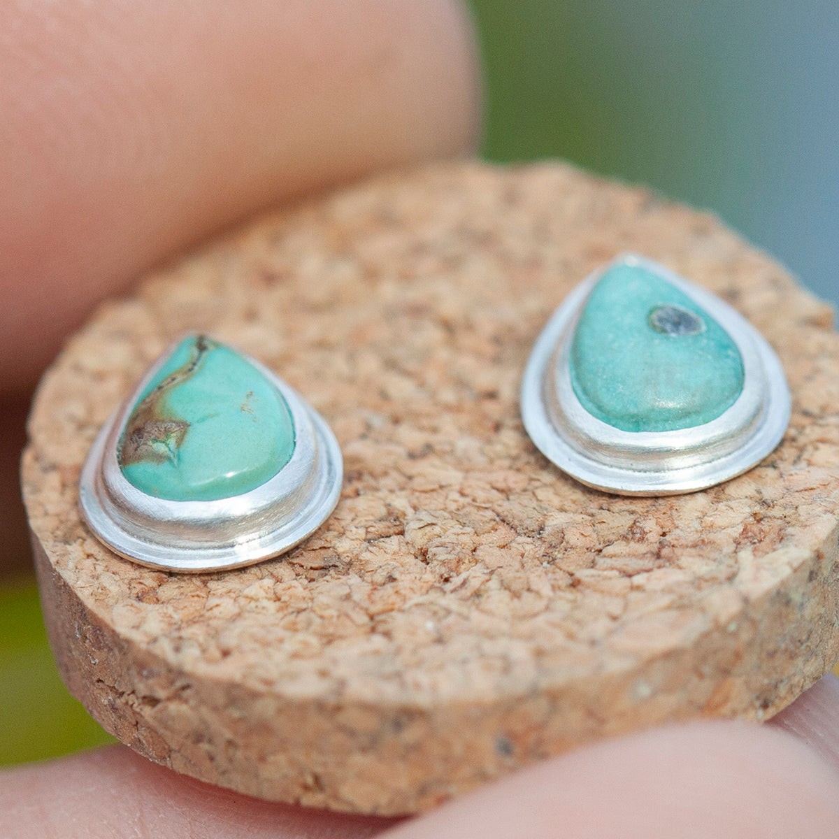 Stone stud earrings in silver #14 • Turquoise (ready to ship)