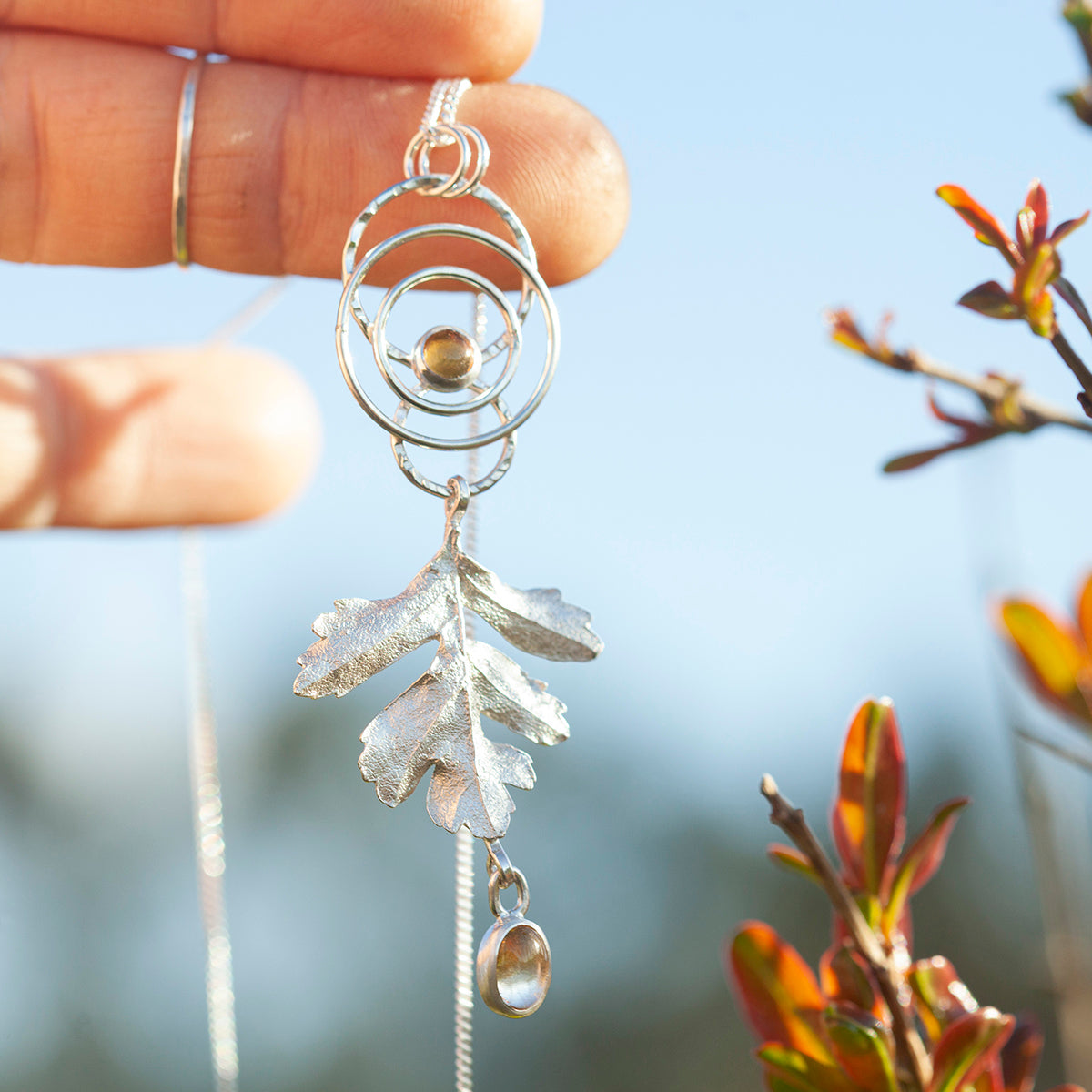 OOAK Leaf pendant in silver #9 • Citrines (ready to ship)