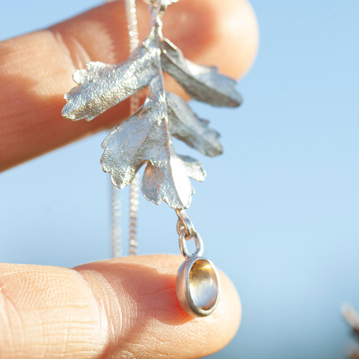 OOAK Leaf pendant in silver #9 • Citrines (ready to ship)