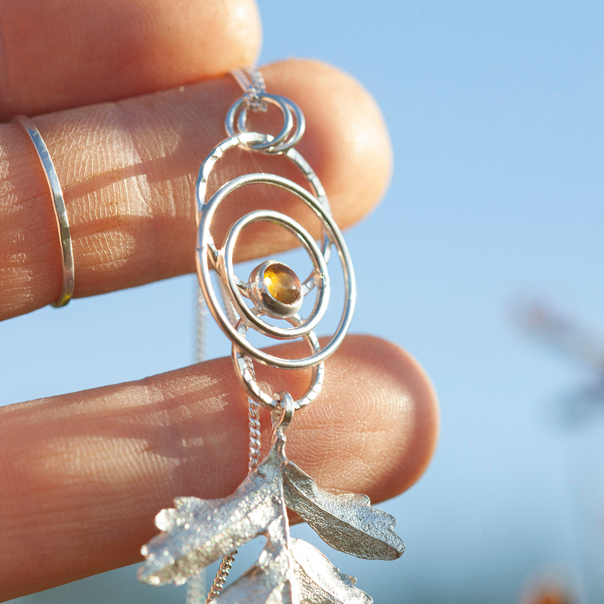OOAK Leaf pendant in silver #9 • Citrines (ready to ship)