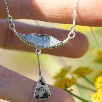 OOAK Oona silver necklace #4 • Dendritic agate & casted leaf (ready to ship)