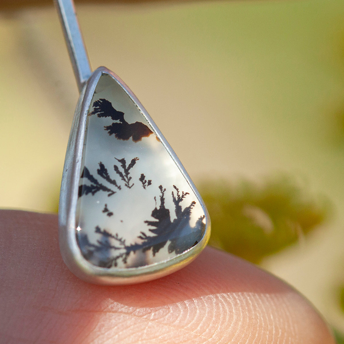 OOAK Oona silver necklace #4 • Dendritic agate & casted leaf (ready to ship)
