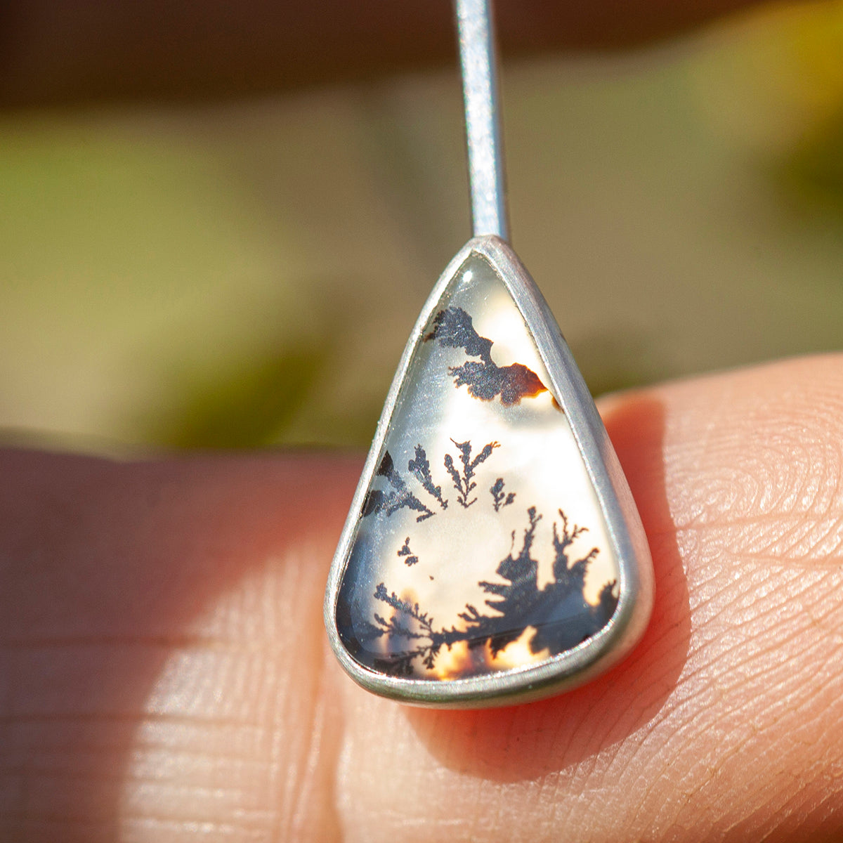 OOAK Oona silver necklace #4 • Dendritic agate & casted leaf (ready to ship)