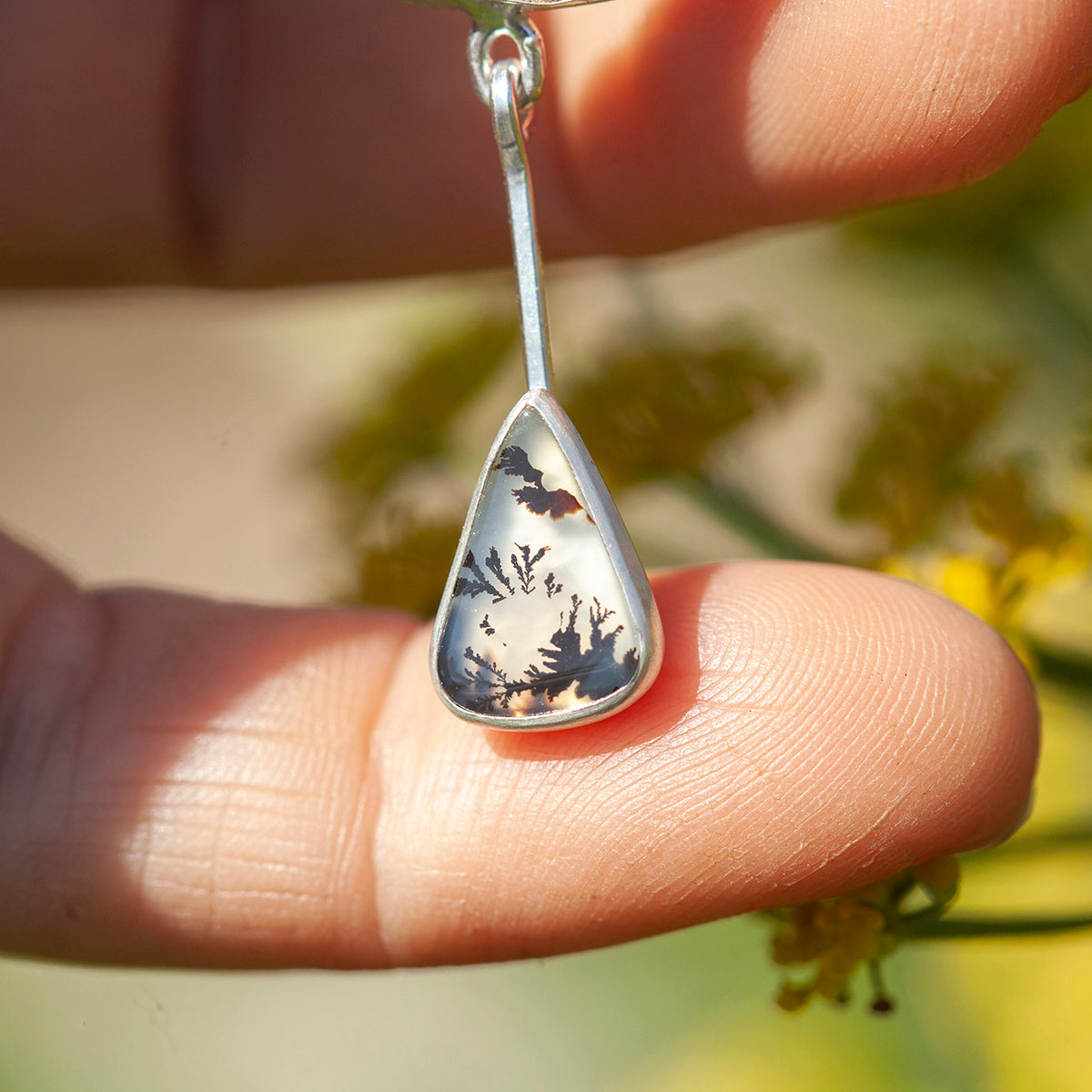 OOAK Oona silver necklace #4 • Dendritic agate & casted leaf (ready to ship)