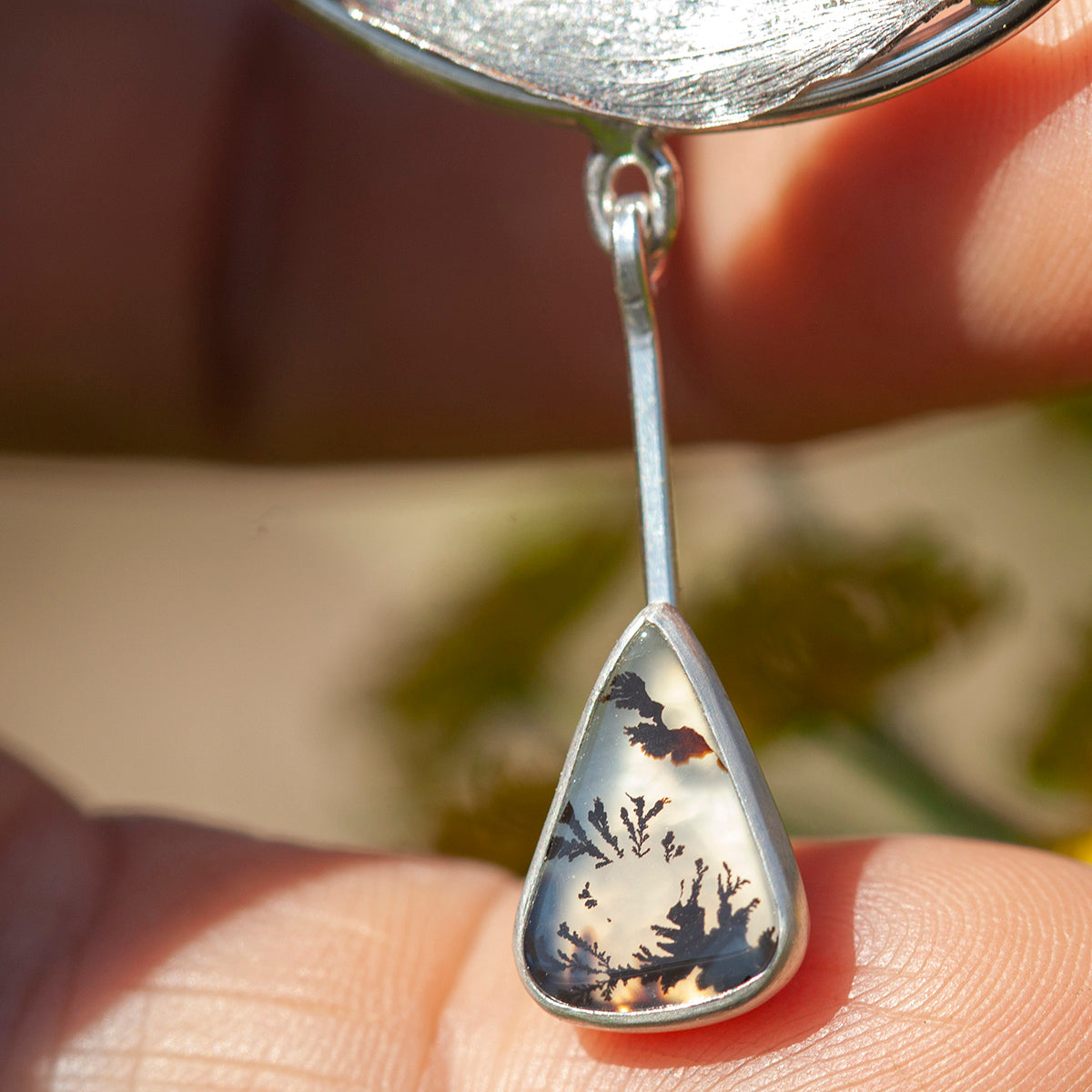 OOAK Oona silver necklace #4 • Dendritic agate & casted leaf (ready to ship)