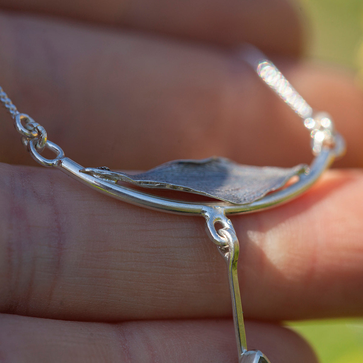 OOAK Oona silver necklace #4 • Dendritic agate & casted leaf (ready to ship)
