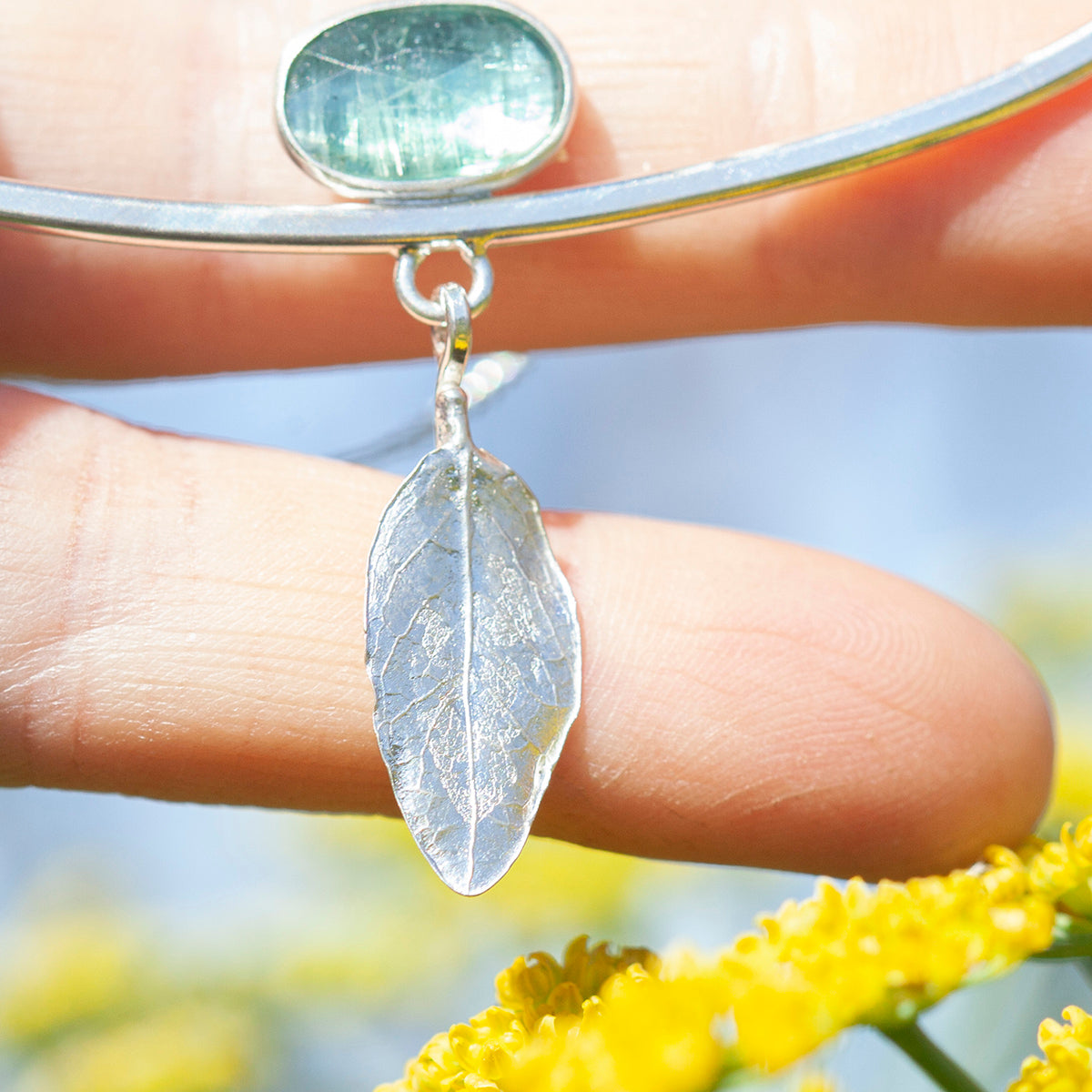 OOAK Oona silver necklace #2 • Kyanite & casted leaf (ready to ship)