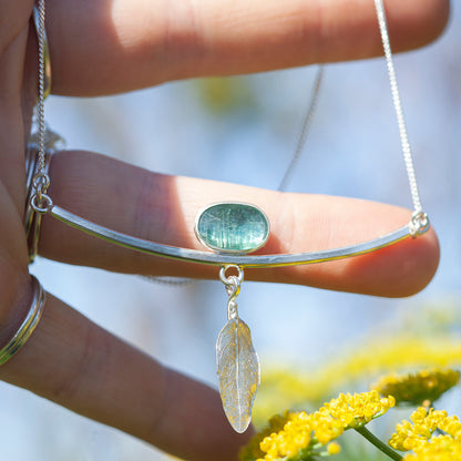 OOAK Oona silver necklace #2 • Kyanite & casted leaf (ready to ship)