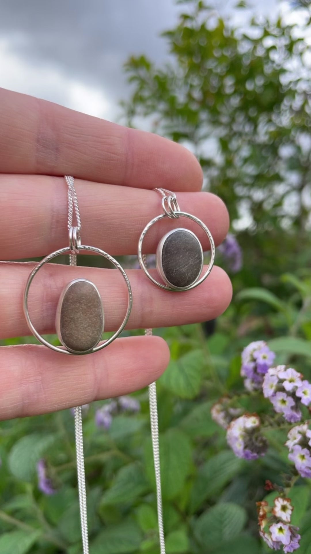 OOAK Mae pendant in silver #32 • Natural beach pebble (Ready to ship)