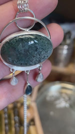 Load and play video in Gallery viewer, OOAK Aurae pendant #10 • Moss agate, Kyanite &amp; White Labradorite (ready to ship)
