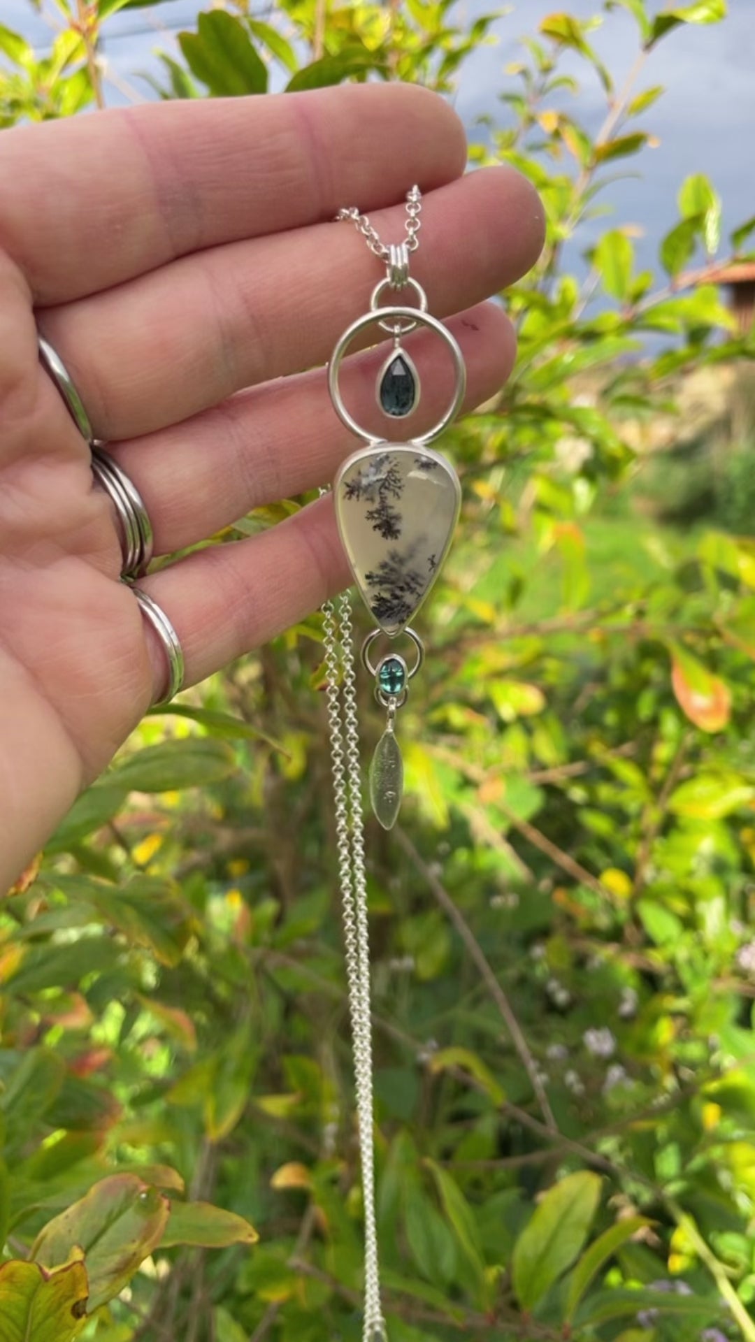 OOAK Aurae pendant #9 • Dendritic Opal, Kyanite & tourmaline (ready to ship)