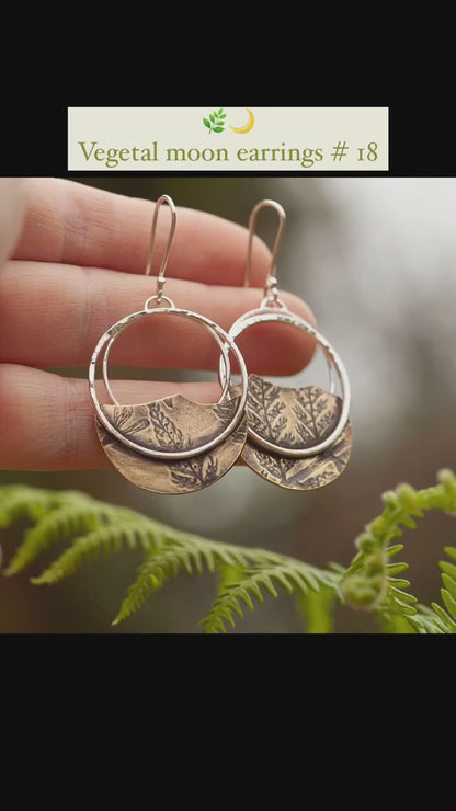 Pieza única • Pendientes Vegetal Moon #20 • plata y latón (listos para enviar)