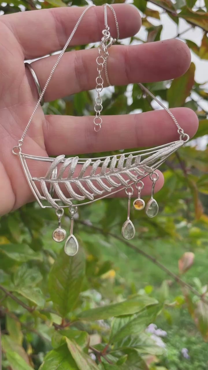 OOAK Leaf necklace #1 • Fern, Kyanite & citrine (ready to ship)