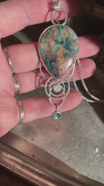 Load and play video in Gallery viewer, OOAK Aurae pendant #8 • Azurite Chrysocolla, Kyanite &amp; White Labradorite (ready to ship)
