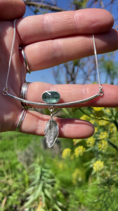 OOAK Oona silver necklace #2 • Kyanite & casted leaf (ready to ship)