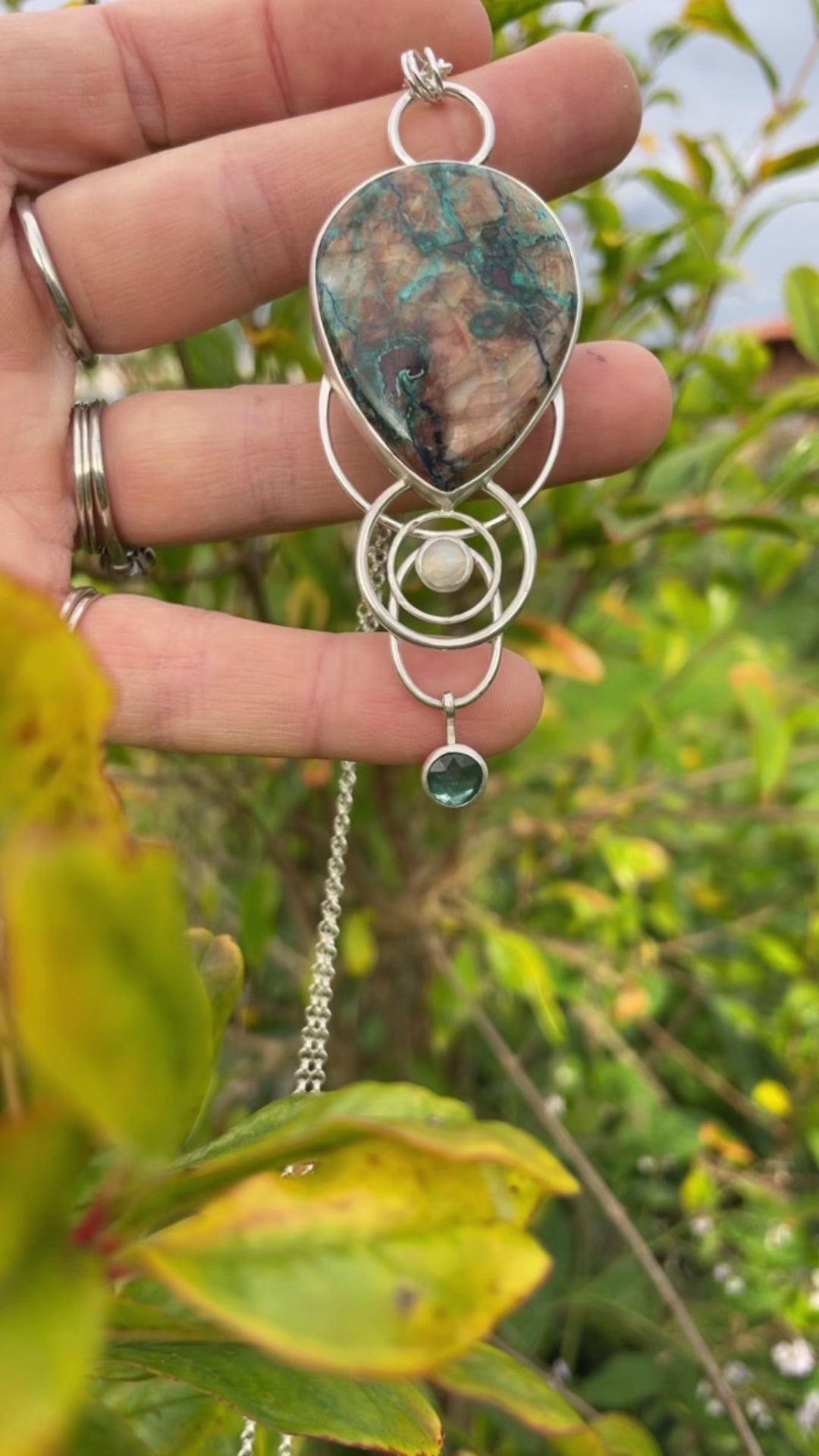 OOAK Aurae pendant #8 • Azurite Chrysocolla, Kyanite & White Labradorite (ready to ship)