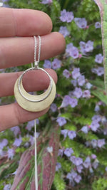 Load and play video in Gallery viewer, OOAK • Crescent moon pendant in silver &amp; brass #26 (ready to ship)
