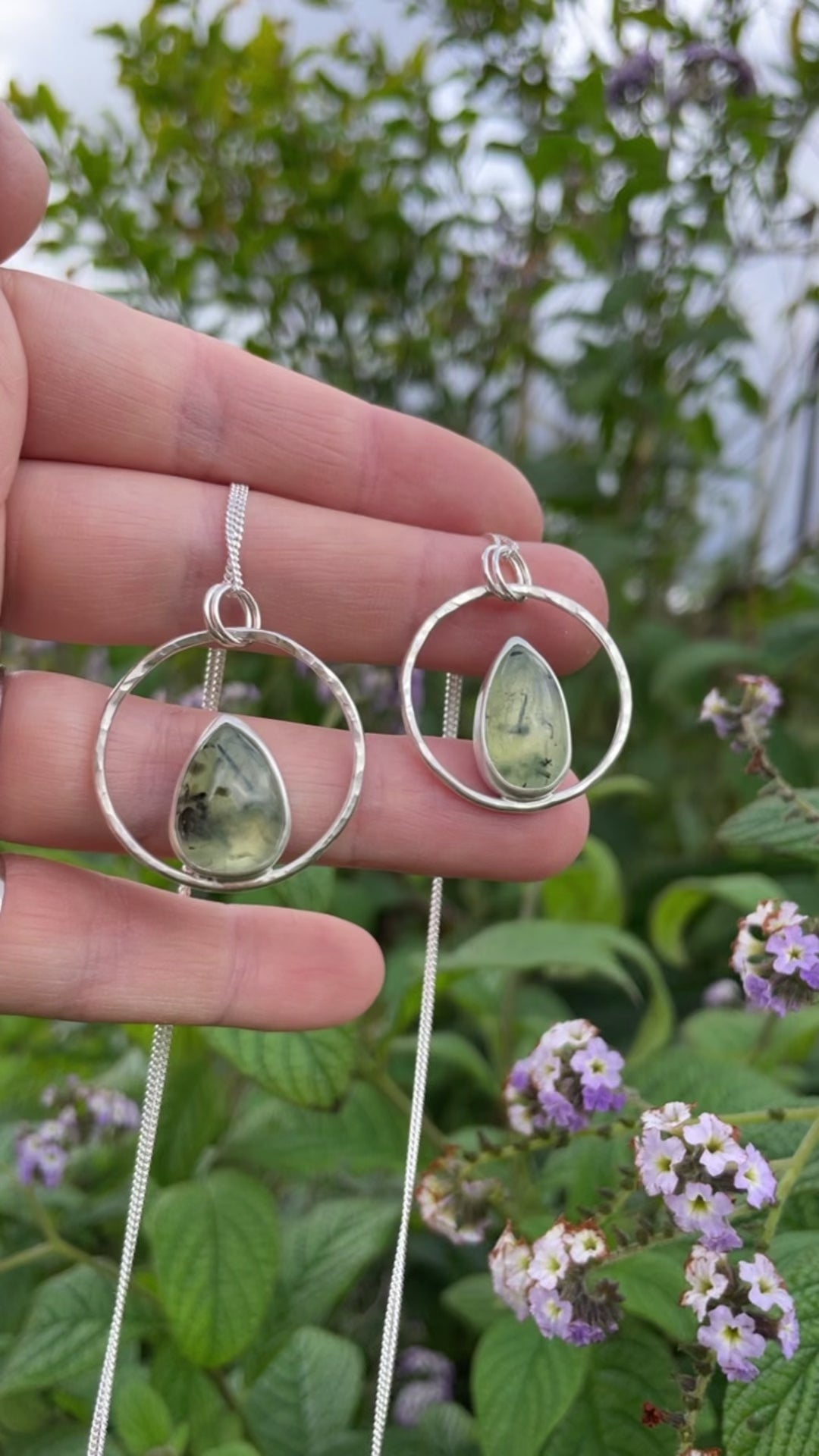 OOAK Mae pendant in silver #50 • Prehnite ~ tourmaline inclusions (Ready to ship)