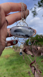 Load and play video in Gallery viewer, OOAK Aurae pendant #13 • Dendritic Opal, Kyanite &amp; moonstone (ready to ship)

