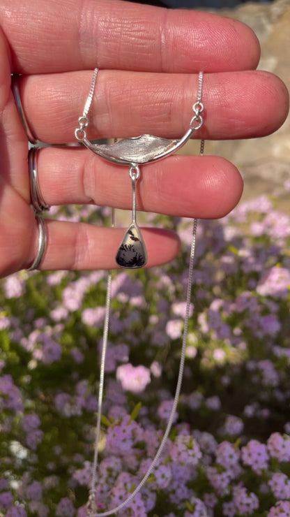 OOAK Oona silver necklace #4 • Dendritic agate & casted leaf (ready to ship)