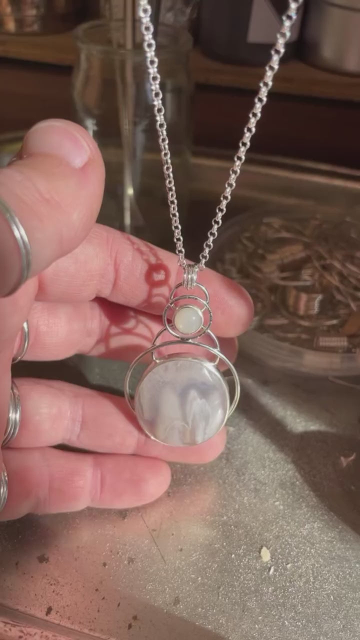OOAK Aurae pendant #11 • Plume agate & Moonstone (ready to ship)