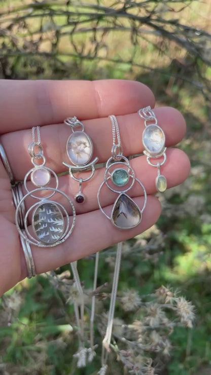 Pièce unique Pendentif Osmose #52 ~ avec plante capturée • Aigue-marine & Opale (prêt à expédier)