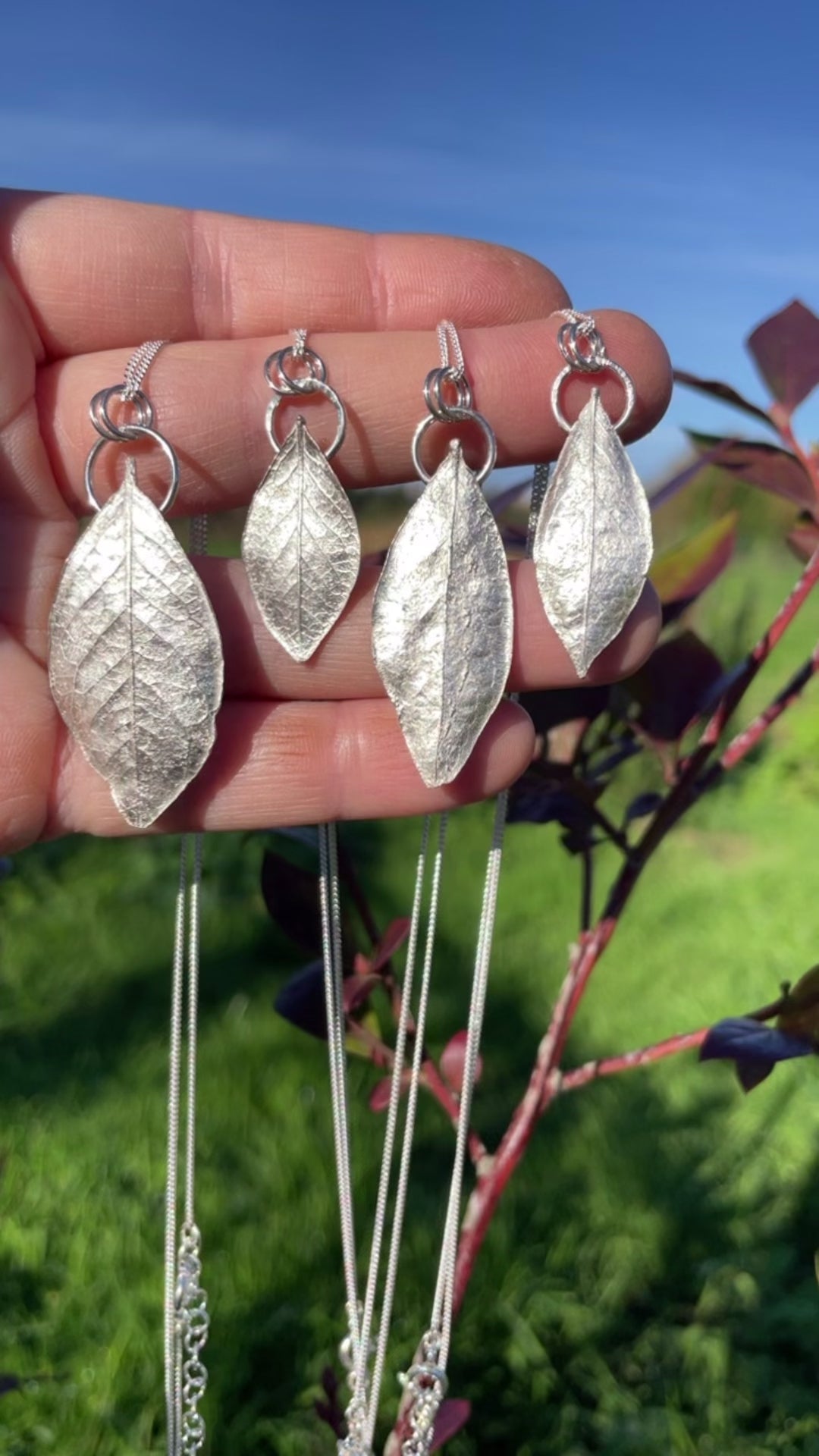 OOAK Blueberry Leaf pendant in silver #8 (ready to ship)
