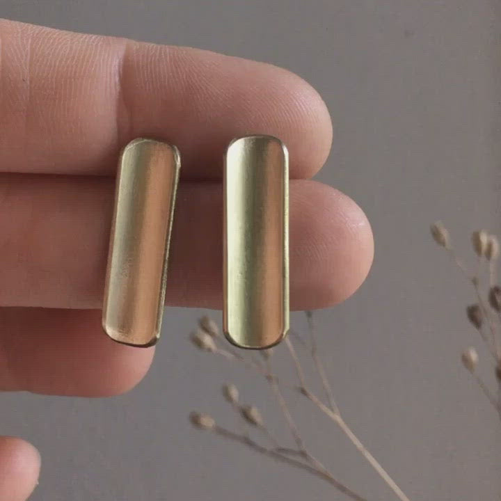 Brass "bamboo" stud earrings with silver ear posts    (made to order)