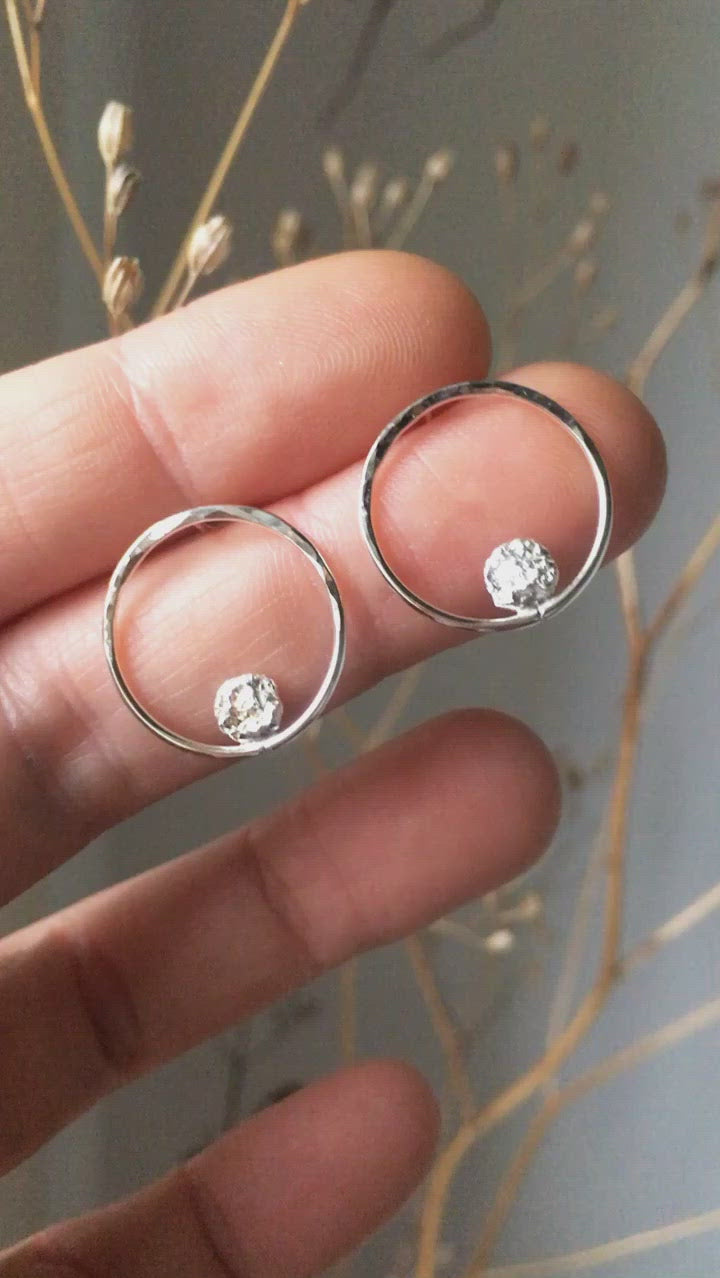 Little moon halo earrings in silver   (Made to order)