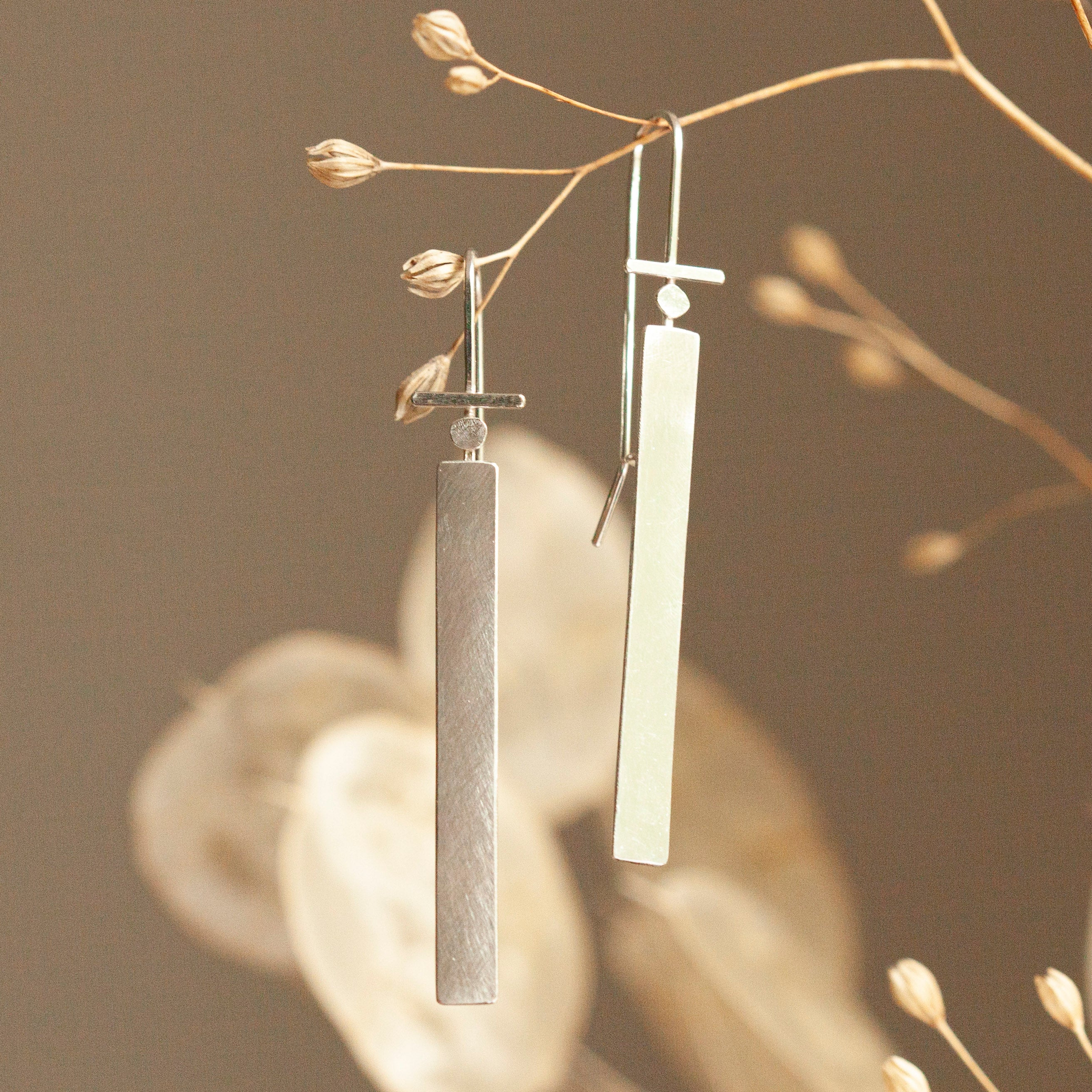 Long silver earrings    (made to order)