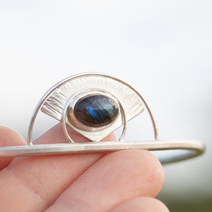 Bracelet manchette en argent pièce unique avec labradorite (prêt à expédier)