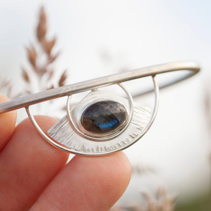 Bracelet manchette en argent pièce unique avec labradorite (prêt à expédier)
