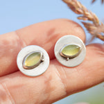 Load image into Gallery viewer, OOAK stud earrings with tourmaline eyes ~ silver (ready-to-ship)
