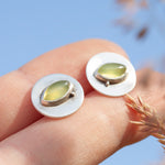 Load image into Gallery viewer, OOAK stud earrings with tourmaline eyes ~ silver (ready-to-ship)
