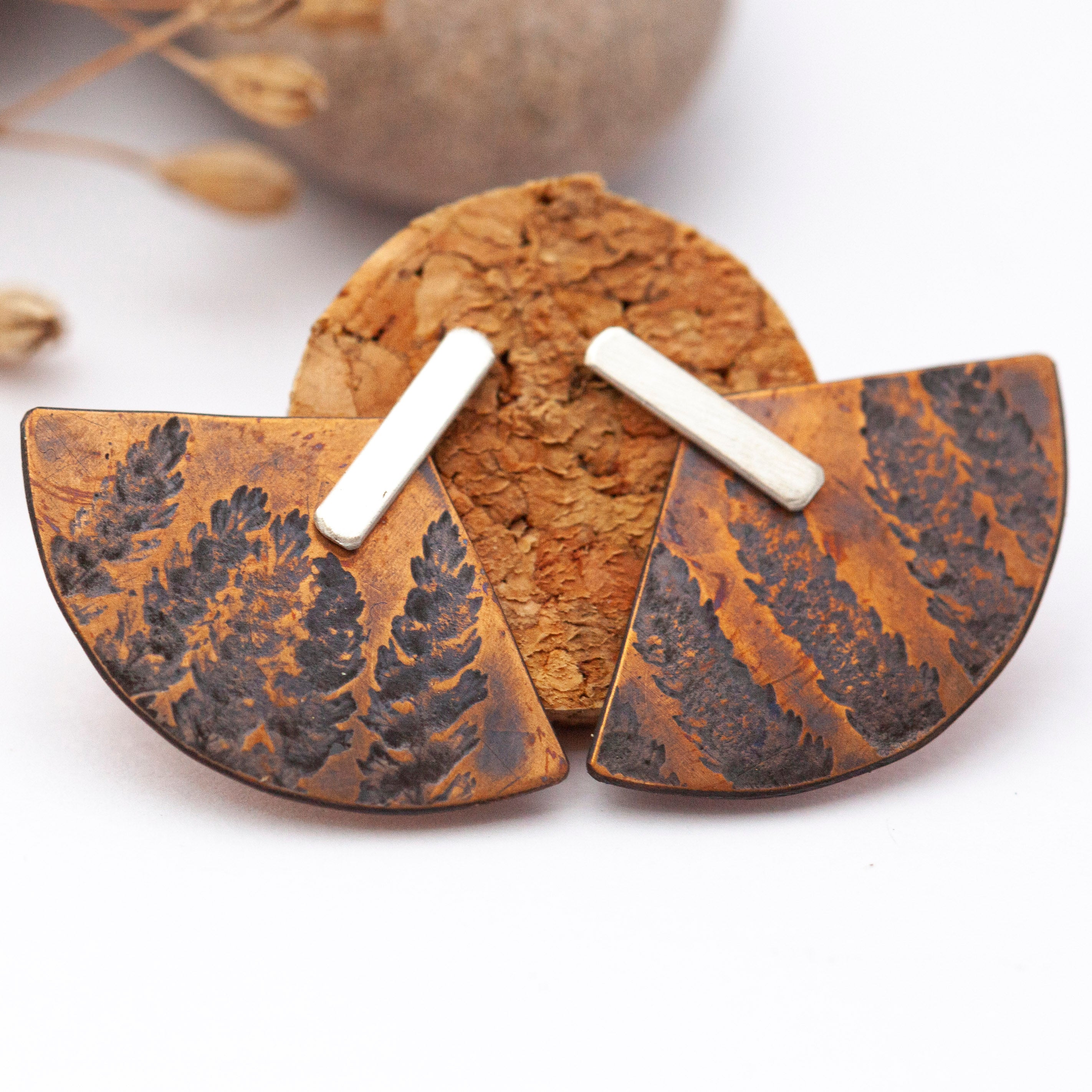 OOAK Aela ear jackets #10 • copper & silver • vegetal imprint (ready-to-ship)