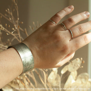 OOAK Silver bracelet with real vegetal imprint #3 • size 5,25cm (ready-to-ship)
