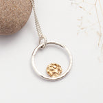 Afbeelding in Gallery-weergave laden, OOAK Moon halo pendant #3 • silver &amp; solid 18k peach gold   (ready to ship)
