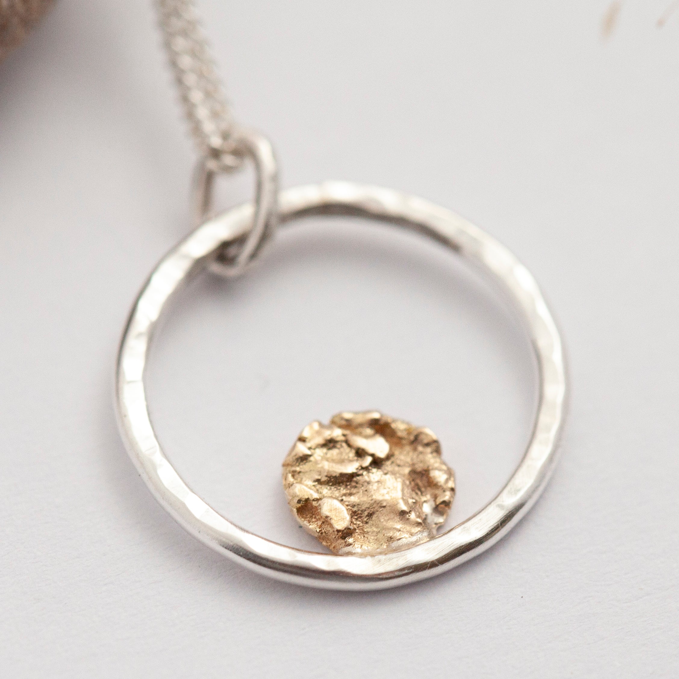 OOAK Moon halo pendant #3 • silver & solid 18k peach gold   (ready to ship)