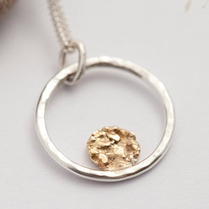 OOAK Moon halo pendant #3 • silver & solid 18k peach gold   (ready to ship)