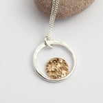 Charger l&#39;image dans la galerie, OOAK Moon halo pendant #2 • silver &amp; solid 18k peach gold   (ready to ship)
