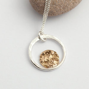 OOAK Moon halo pendant #2 • silver & solid 18k peach gold   (ready to ship)