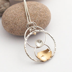 OOAK Cosmos pendant #2 • Silver & solid 18K peach gold (ready to ship)