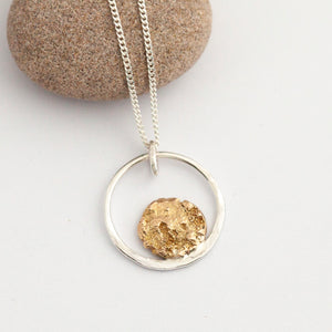 OOAK Moon halo pendant #4 • silver & solid 18k peach gold   (ready to ship)