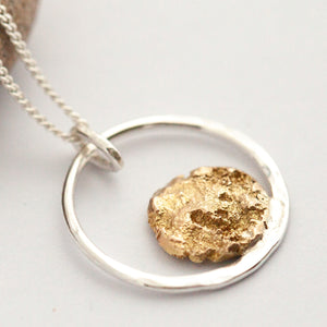 OOAK Moon halo pendant #4 • silver & solid 18k peach gold   (ready to ship)