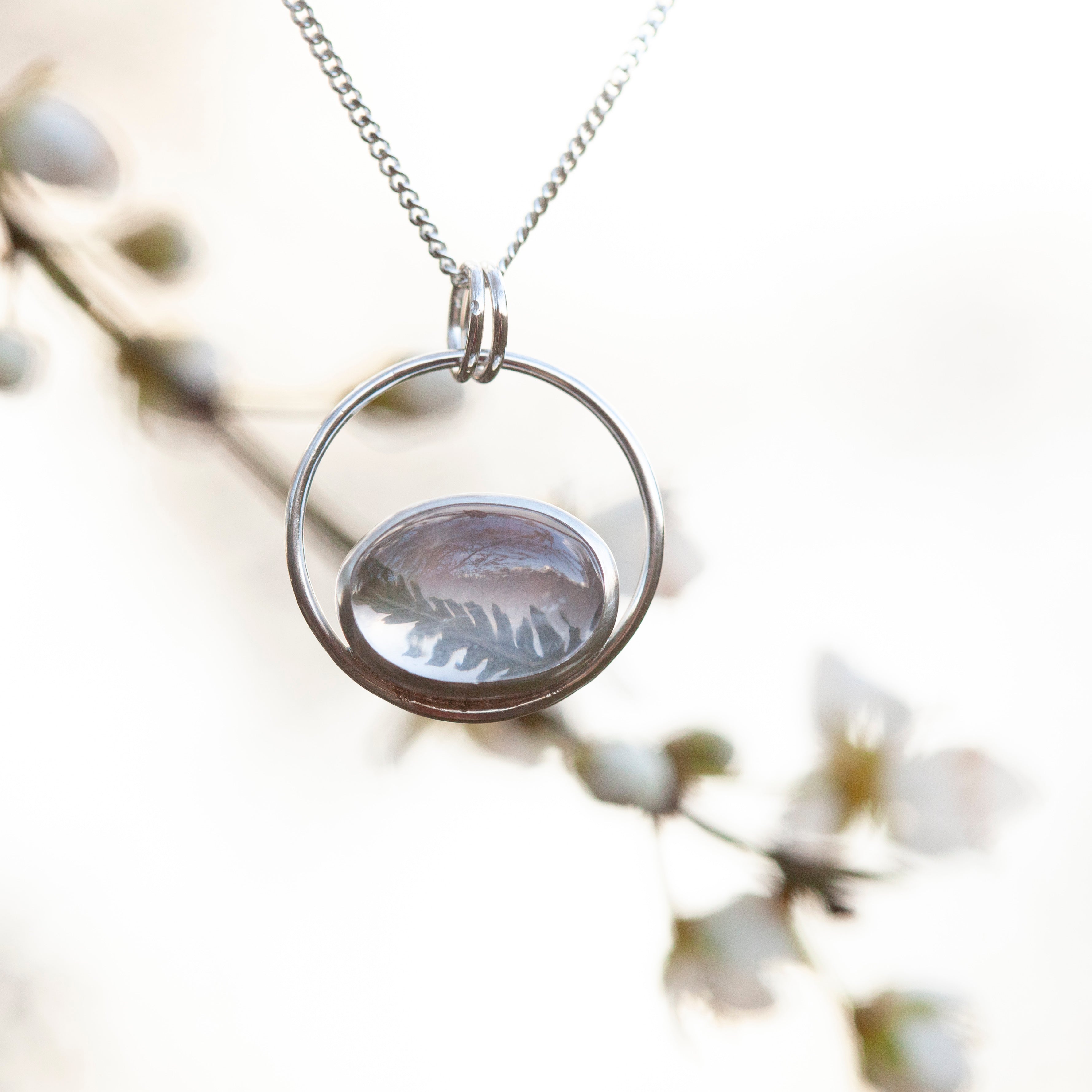 OOAK pendant with captured plant #2 • rose quartz   (ready to ship)
