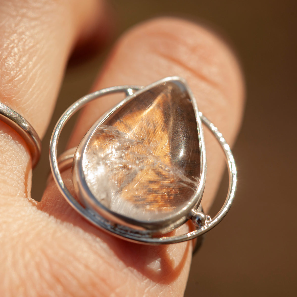 Anillo pieza única con planta capturada #3 • cuarzo transparente ~ talla 59   (listo para enviar)